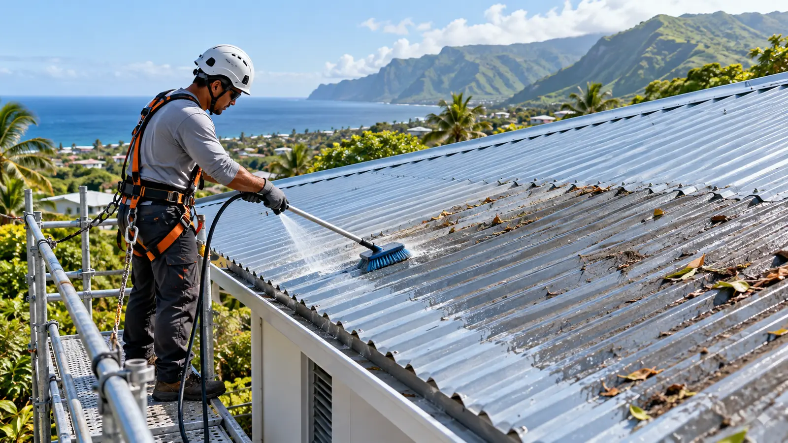 Nettoyage professionnel d’une toiture en tôle à La Réunion